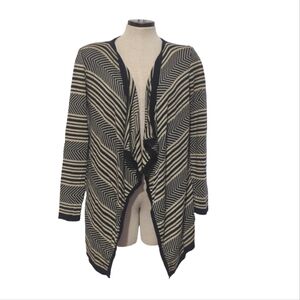 Charlotte Russe Cardigan Sweater Sz L Navy Tan Stripes Waterfall Open Front-361